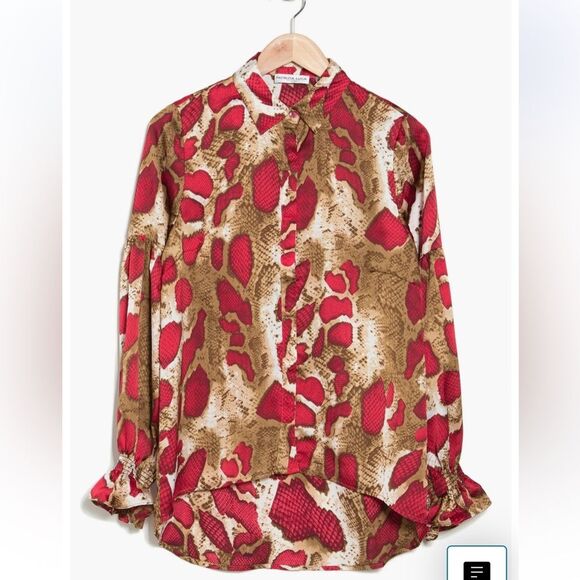 PATRIZIA LUCA Snake Print Long Sleeve Blouse In Red Sz XS - Picture 3 of 9